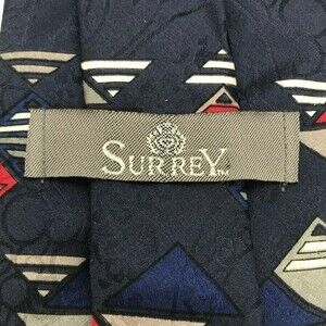 Surrey Luxury Designer Abstract Blues Red Long Necktie - 100% Silk Tie 57 inch